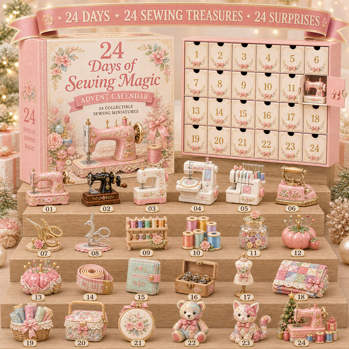 24 Days of Sewing Magic Advent Calendar 24 Collectible Sewing Miniatures for Crafters, Quilters & Sewing Lovers