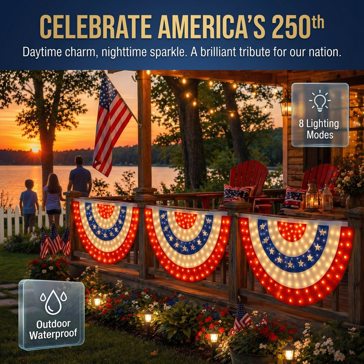 3 x 6 Ft LED Patriotic Bunting Banner for America s 250th
