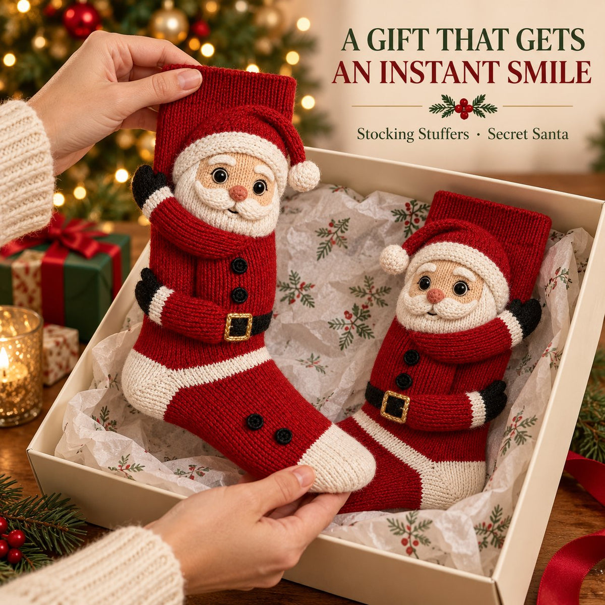3D Hugging Christmas Socks Cute Knit Holiday Socks 5 Designs