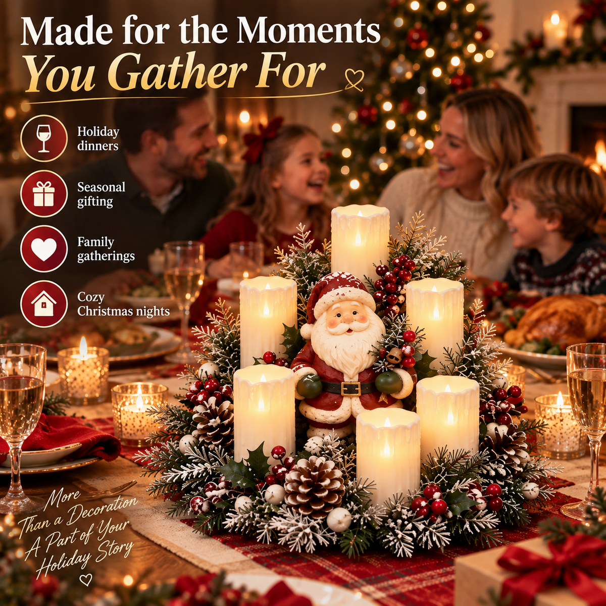 Christmas Santa Table Centerpiece Festive Winter Holiday Decor