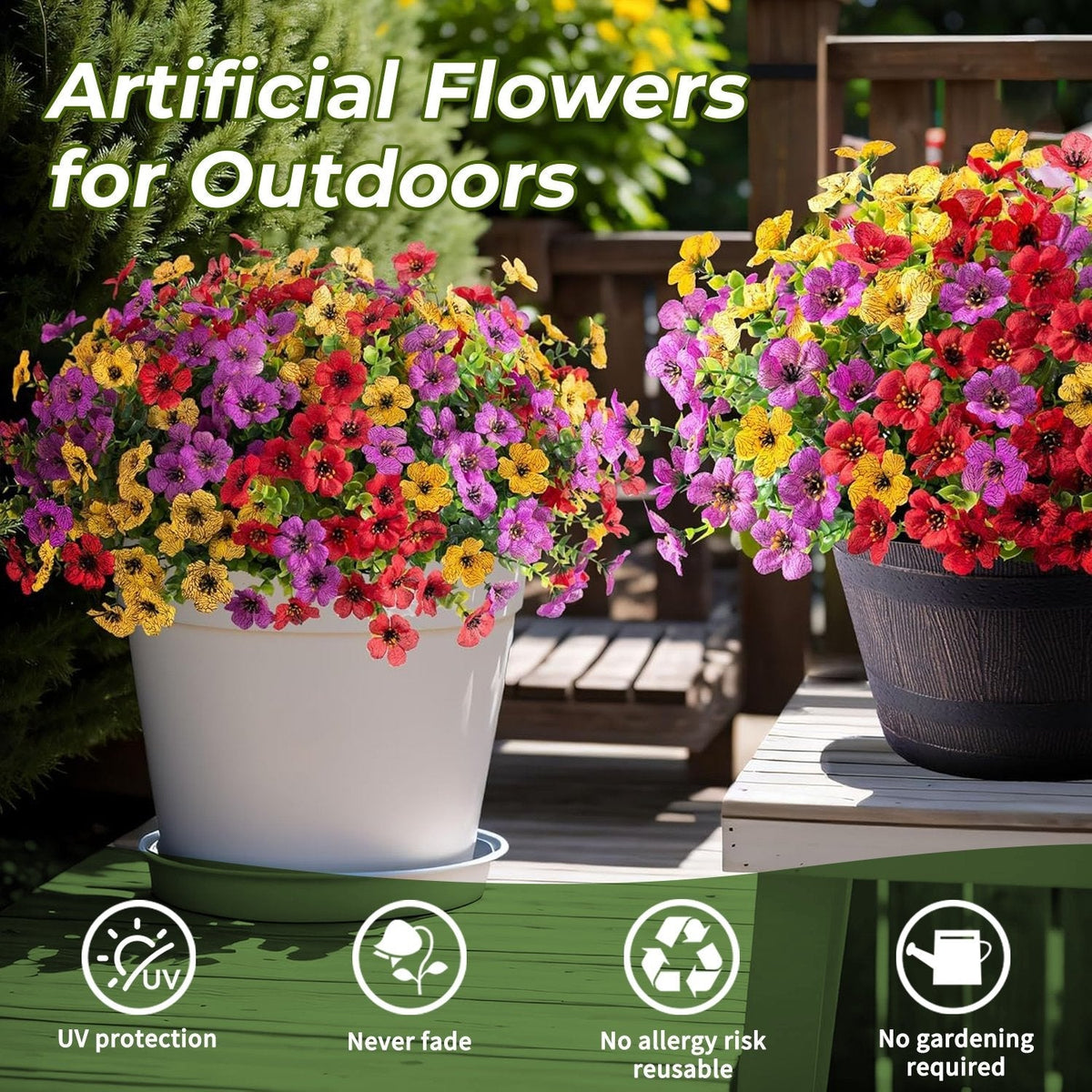 UV Resistant Artificial Flowers Fade-Free & Colorful for Garden, Patio, Home Decor