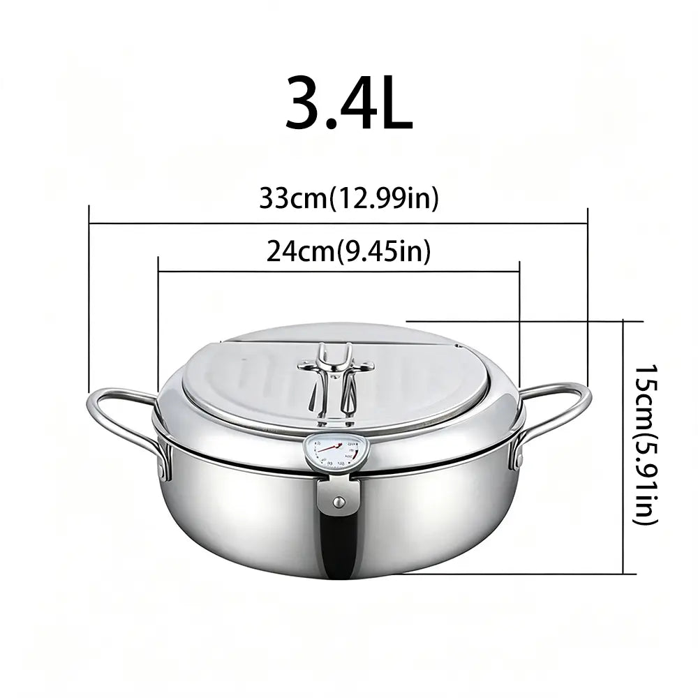 304 Grade Stainless Steel Deep Fryer Pot - Japanese Style, with Thermometer, Oil Drip Drainer Rack, Temp Control