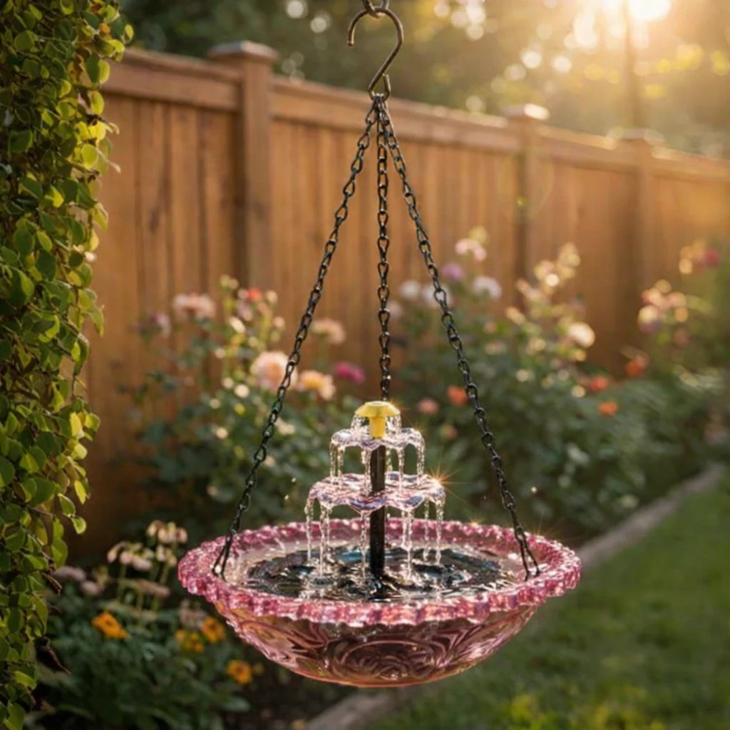 Year --Solar Cascade Hanging Bird Bath Fountain