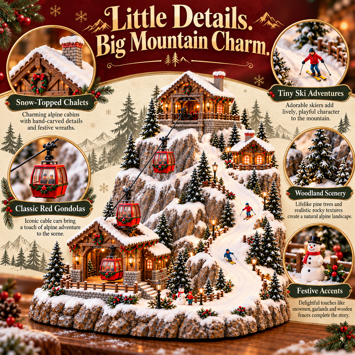 Alpine Christmas Ski Village Festive Mountain Holiday Display