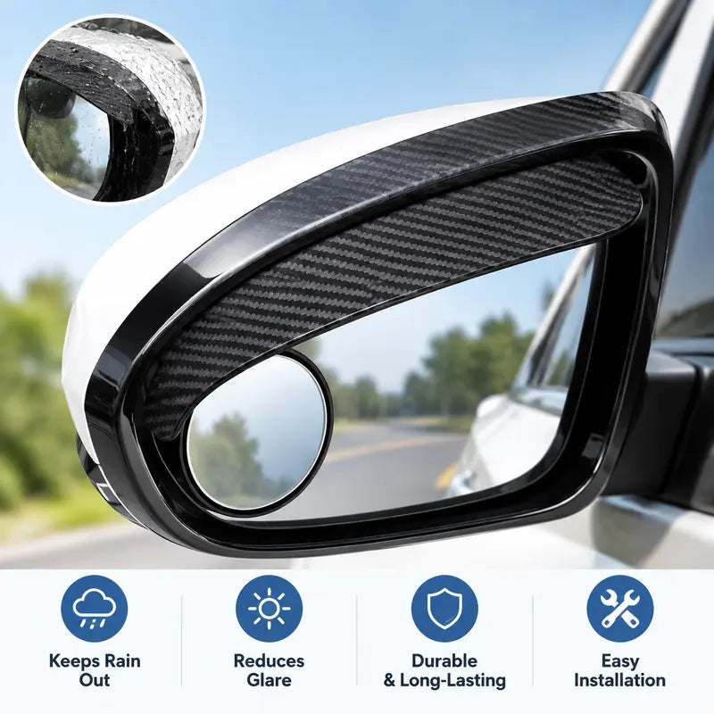 2-Pack Car Side Mirror Rain Visors with 360 Blind Spot Mirrors Clearer View for Safer Driving