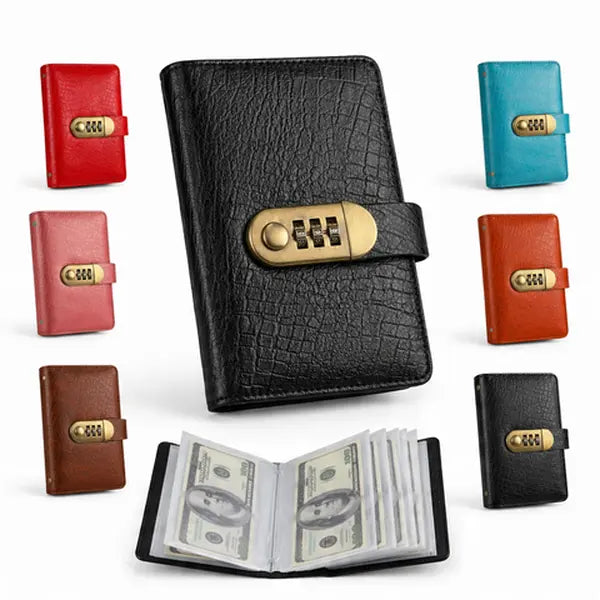 100 Pocket Banknote Collecting Album, PU Leather Password Lock Currency Binder with Clear Transparent Sleeves