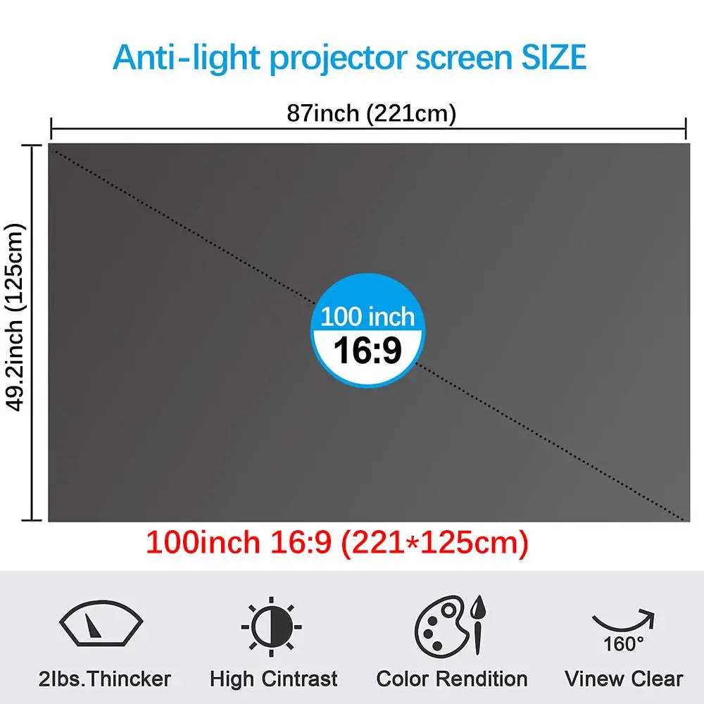 100inch 4K UHD Anti-Light Foldable Portable Projector Scree