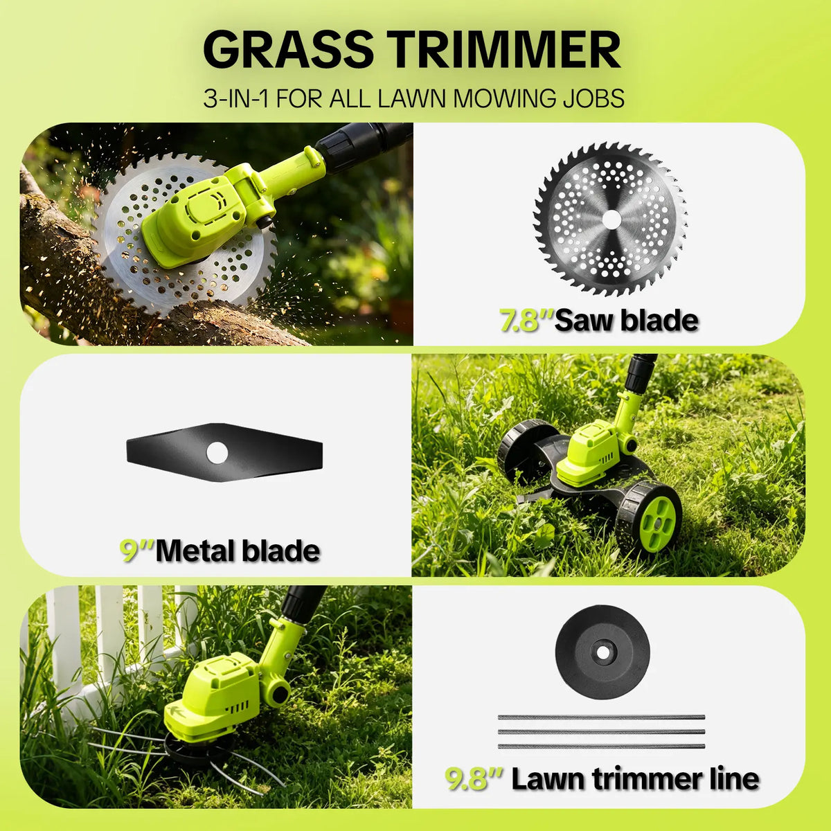 3-in-1 Cordless Lawn Mower with 2 21V Batteries