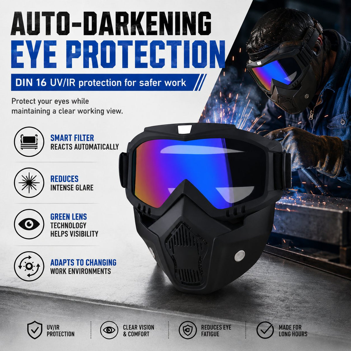 Multi-Functional Protective Face Mask - Auto-Darkening Welding Goggles