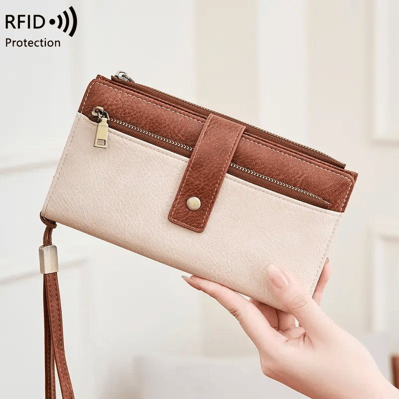 Women's long wallet, stylish clutch, elegant solid color RFID blocking leather wallet!