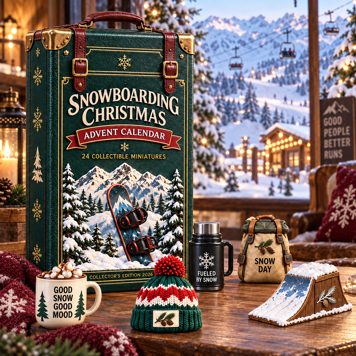 2026 Snowboarding Christmas Advent Calendar 24 Unique Collectible Miniatures for Snowboard Lovers & Mountain Adventures