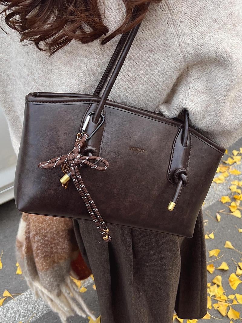 Women's Elegant Solid Color Large Capacity Shoulder Bag | Trendy Versatile Tote for Daily Commute & Casual Use