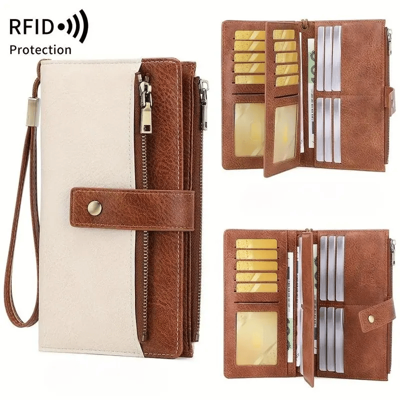Women's Solid Color RFID Blocking Leather Long Wallet