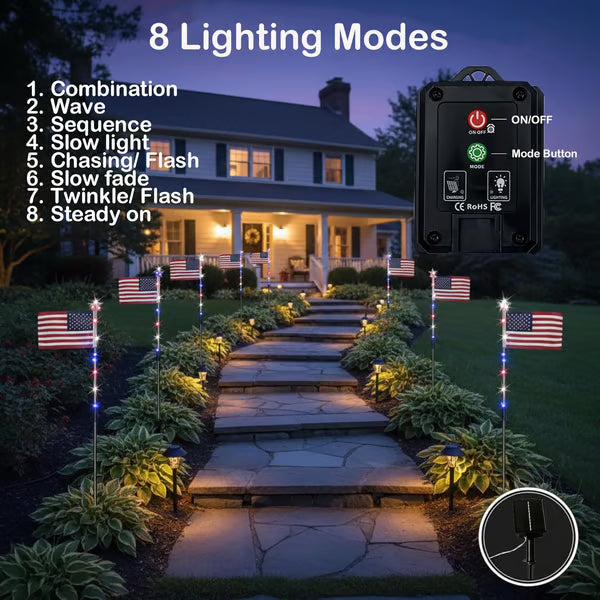 250th Independence Celebration: 8 Solar American Flag Pathway Lights