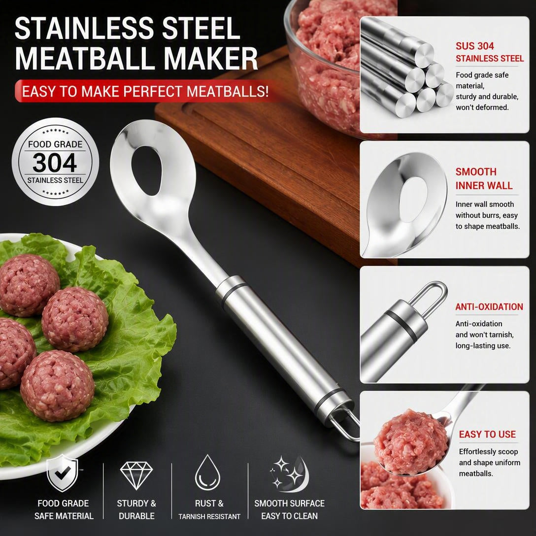 304 Stainless Steel Meatball Scoop Ball Maker Easy Kitchen Tool for Meatballs, Fish Balls & Dough