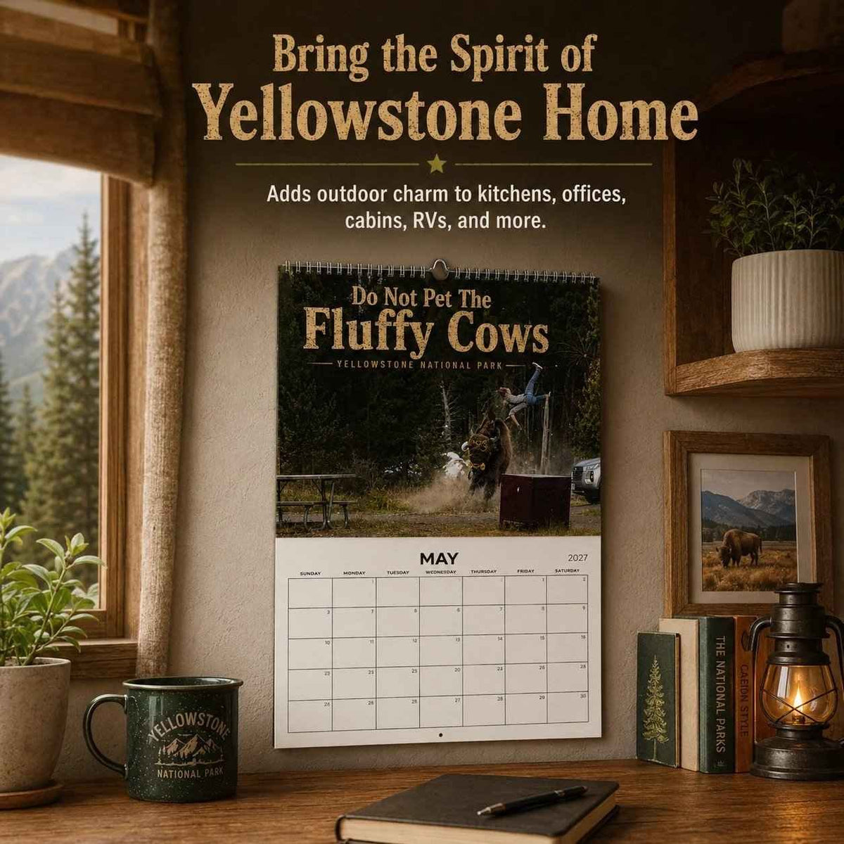 'Do Not Pet The Fluffy Cows' Bison Yellowstone National Park 2027 Wall Calendar
