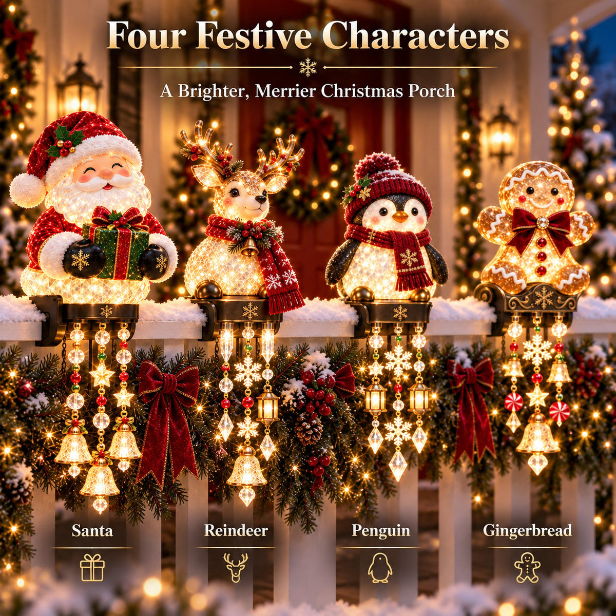 Christmas Porch Railing Lights 4 Festive Character Designs