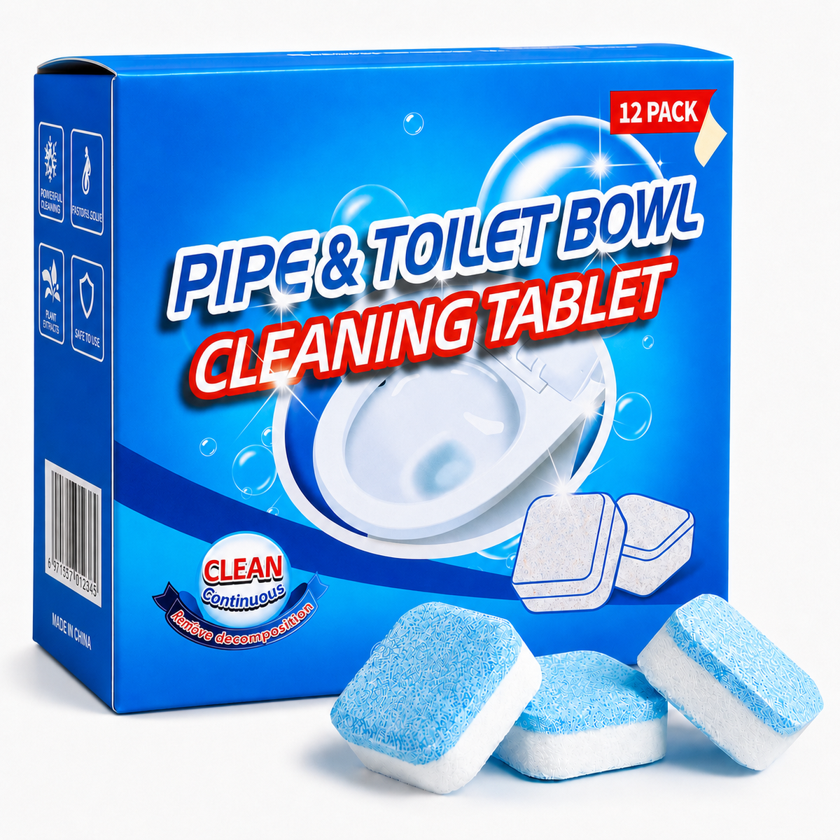 Drain Cleaning Tablets 12 Pack For Sinks, Showers & Washing Machines
