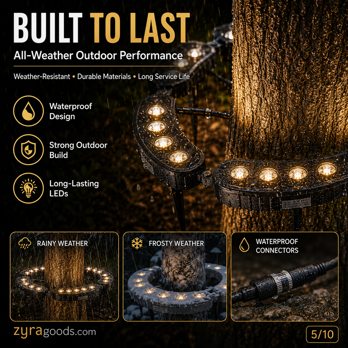 Ring-Shaped Solar Tree Lights Weatherproof Outdoor Spotlights Ideal for Trees, Pillars, and Gardens