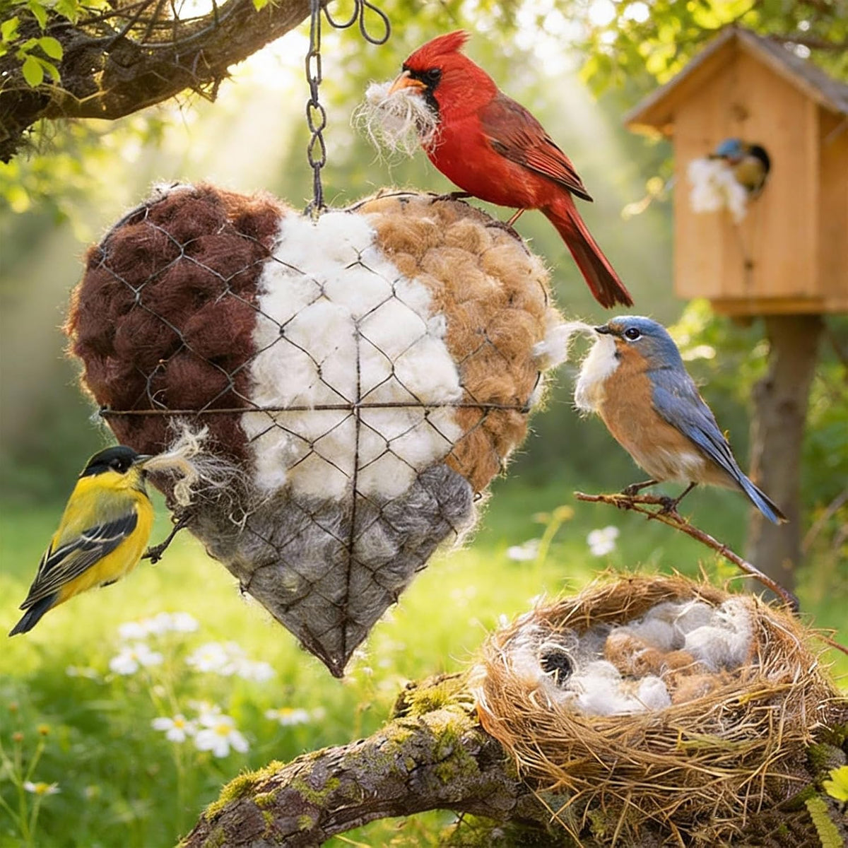 Handmade Alpaca Fiber Bird Nesting Heart