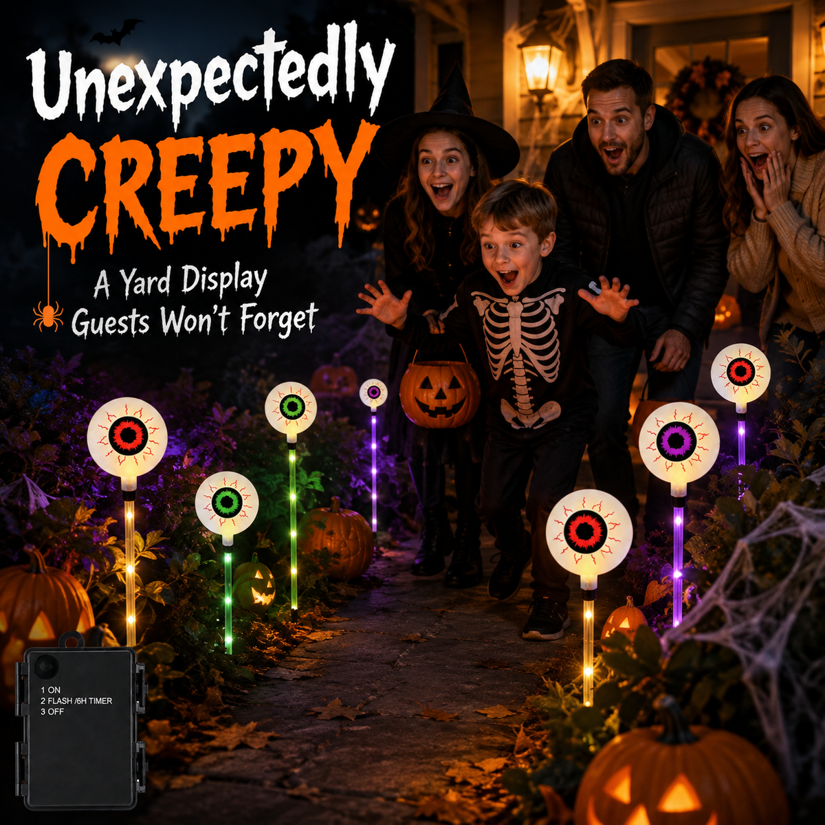 Solar-Powered Halloween Eyeball Yard Lights 6-Piece Glowing Stake Set