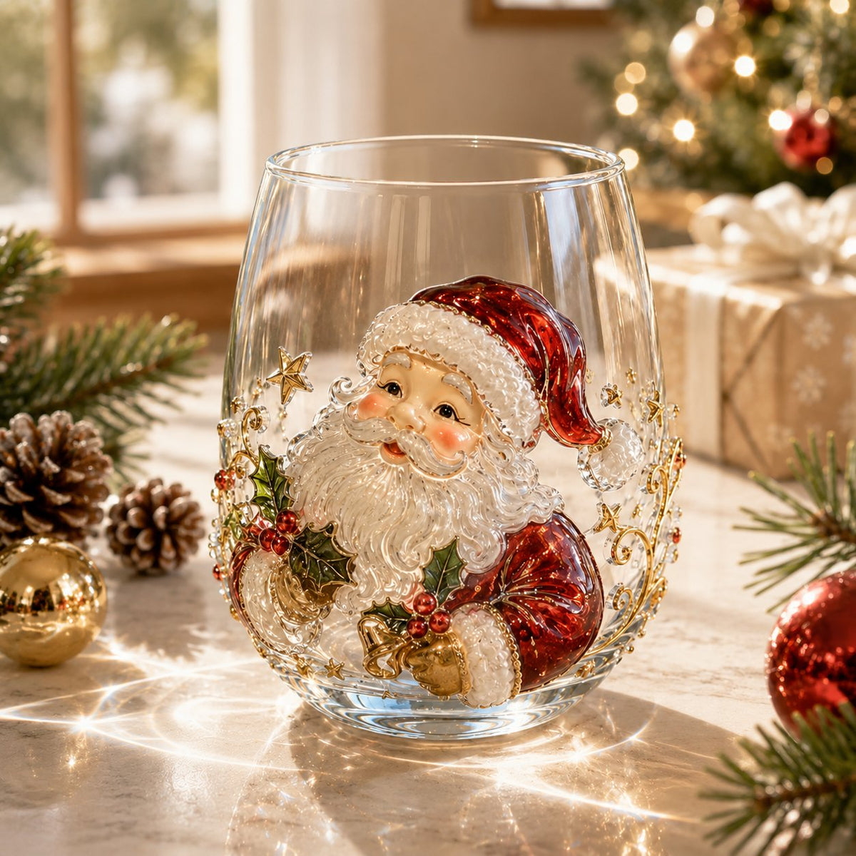 3D Christmas Glass Art Cup | Luxury Raised Holiday Glassware for Drinks, Decor & Christmas Gifts