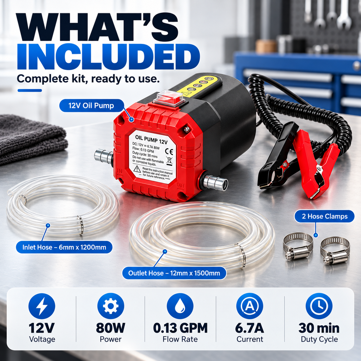 12V 80W Electric Oil Extractor Pump Fast, Cleaner Oil Changes