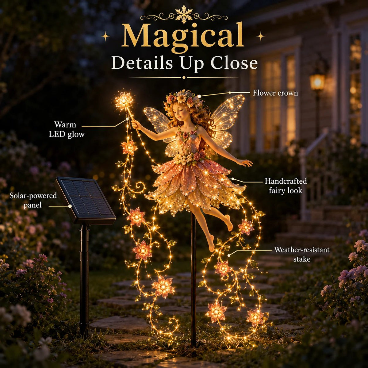 Enchanted Flower Fairy Solar Garden Light Magical Glowing Outdoor Christmas Yard Decor