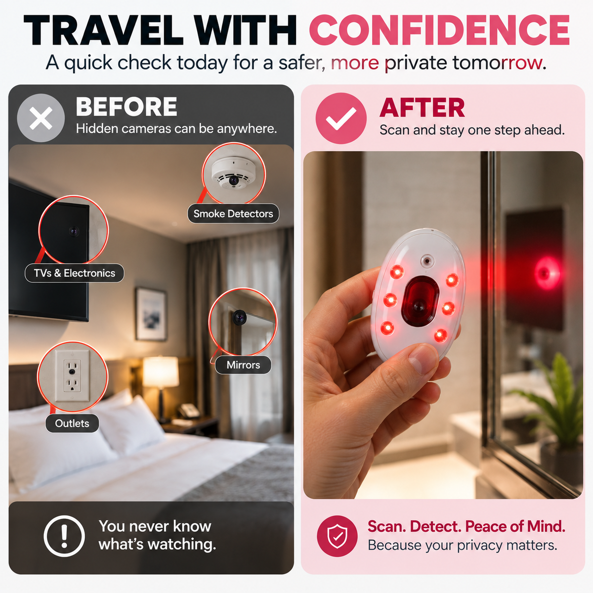 Portable Hidden Camera Detector Quick Privacy Check for Hotels, Airbnb & Travel