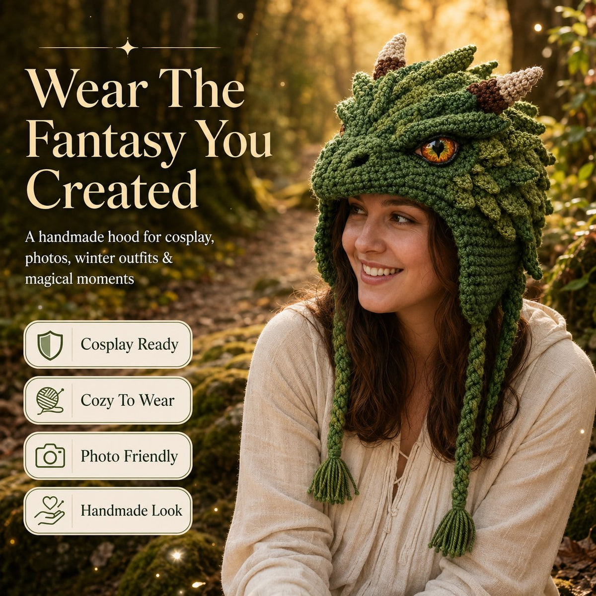 Fantasy Hood Hat DIY Crochet Kit | Premium Soft Yarn Materials with Step-by-Step Guide DIY Handmade Wearable Character