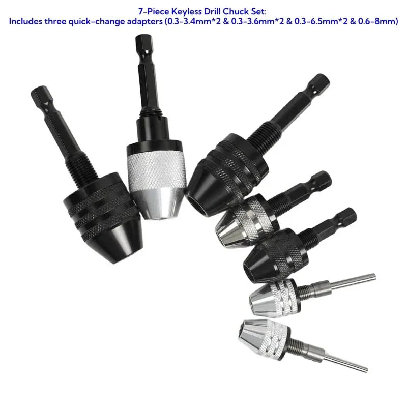 2-Piece Keyless Drill Chuck Adapter Set 1/4 Hex Quick Change (0.3-8mm) for Impact Drivers & Power Tools