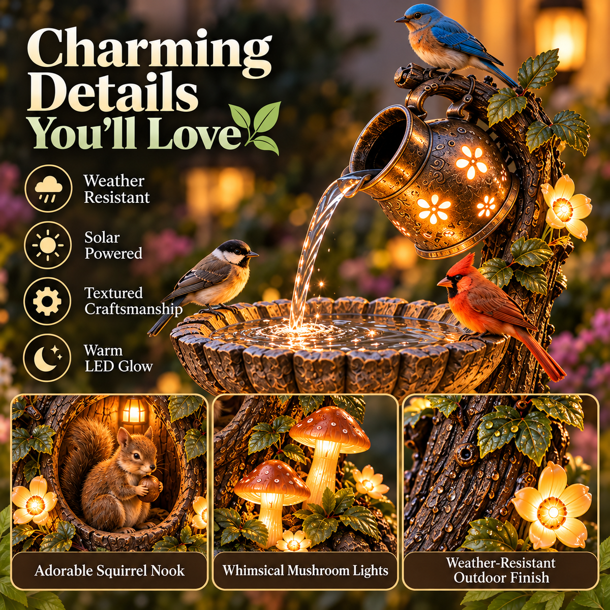 Solar Birdbath Fountain Garden Decor A Cozy Wildlife Haven for Your Yard