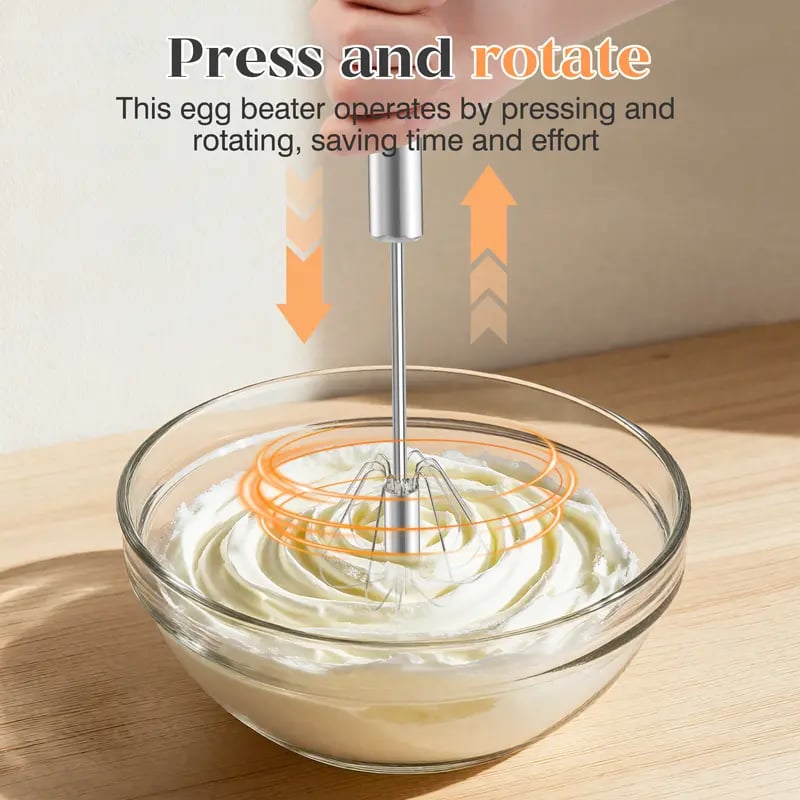 Stainless Steel Hand-Push Rotary Whisk Effortless Mixing in Seconds!