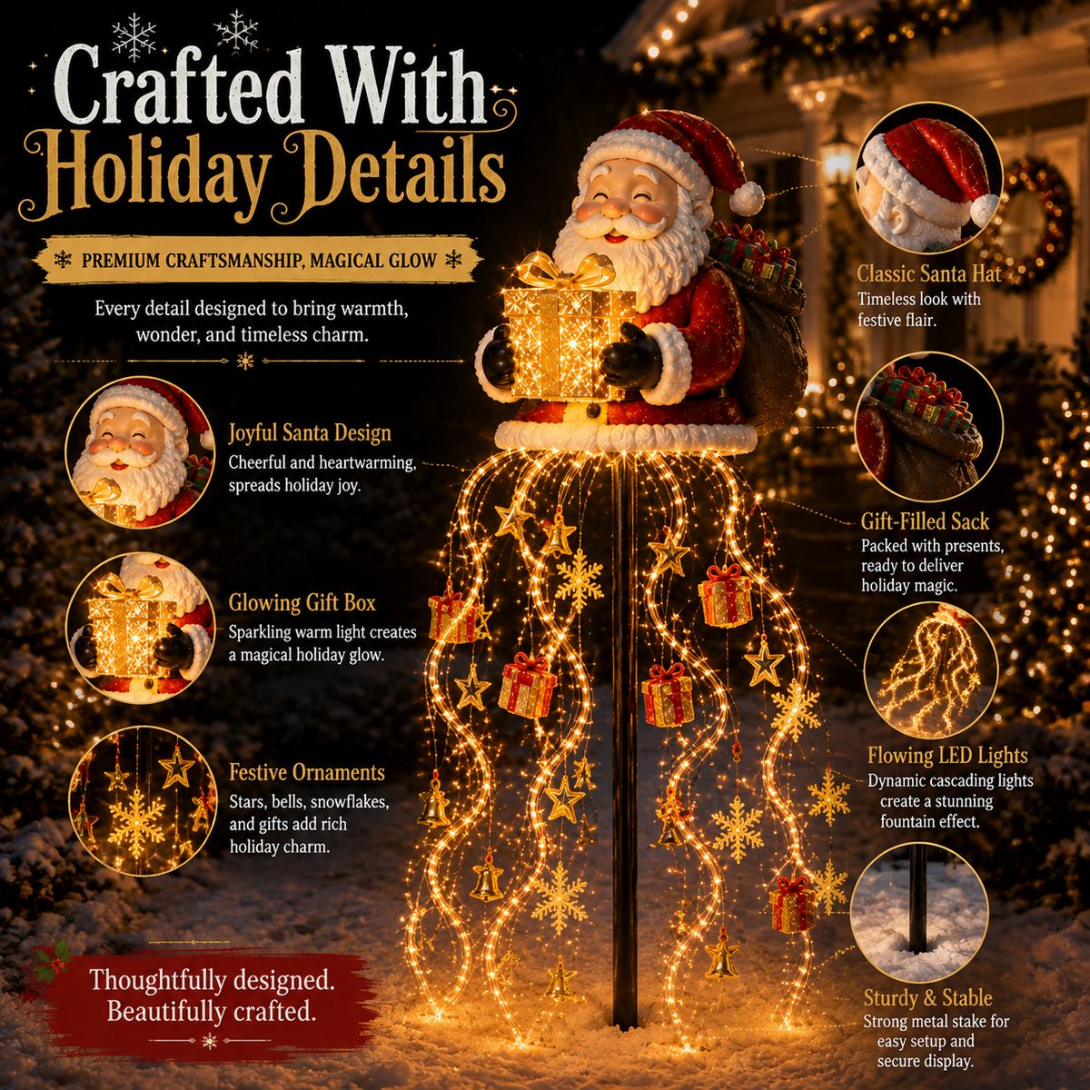 Santa s Golden Gift Fountain Light