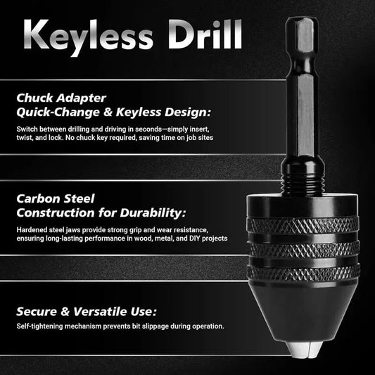 2-Piece Keyless Drill Chuck Adapter Set 1/4 Hex Quick Change (0.3-8mm) for Impact Drivers & Power Tools