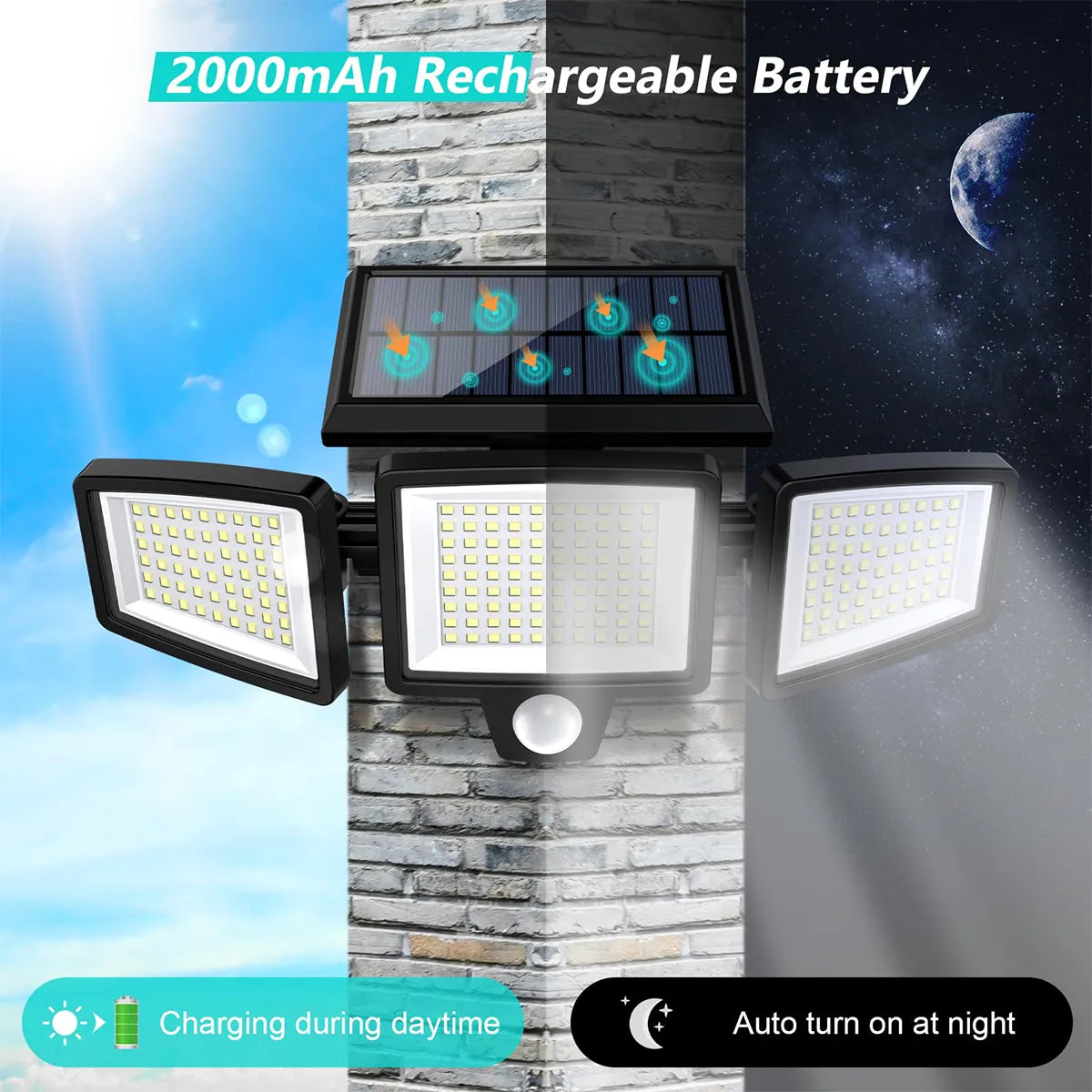 Outdoor Solar 3 Heads Led Wall Lamp Street Lights