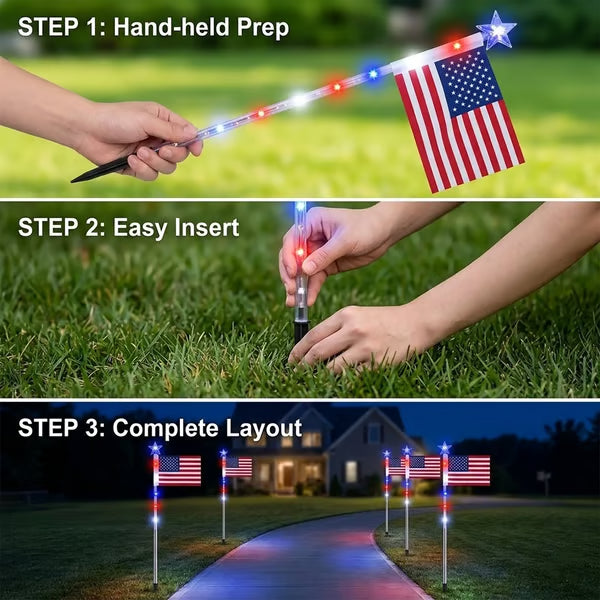 250th Independence Celebration: 8 Solar American Flag Pathway Lights