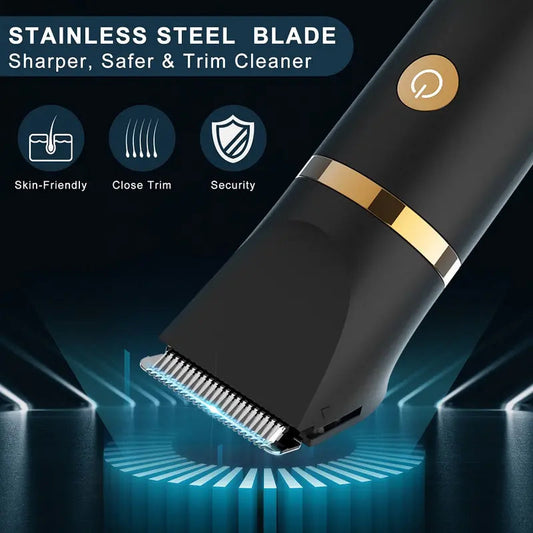 3-In-1 Men's Body Groomer Waterproof Groin, Body & Nose Hair Trimmer