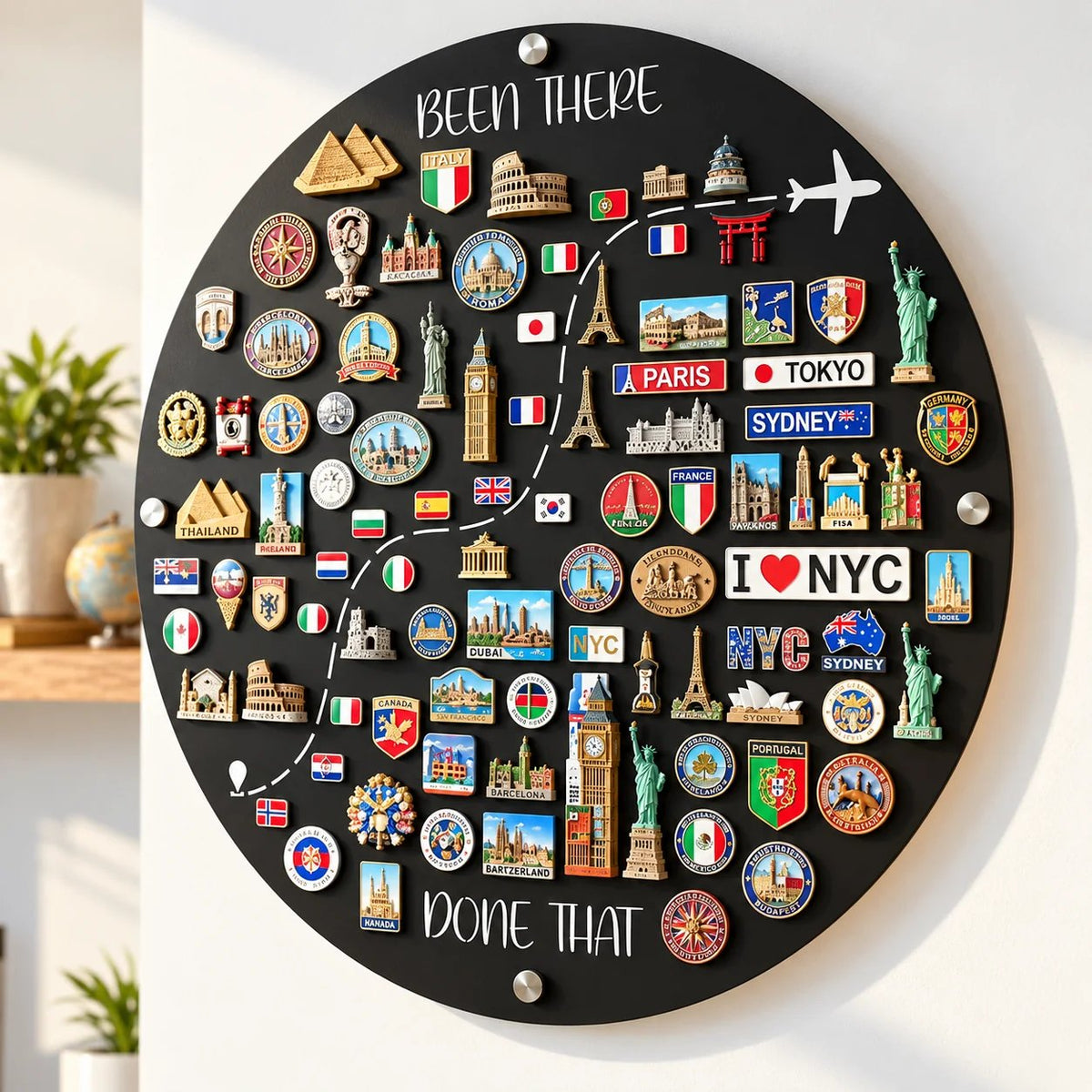 Been There, Done That Travel Magnet Display Board Round Souvenir Magnet Wall Organizer