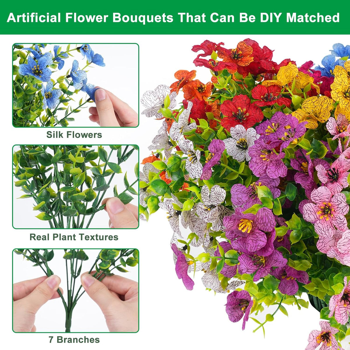 UV Resistant Artificial Flowers Fade-Free & Colorful for Garden, Patio, Home Decor