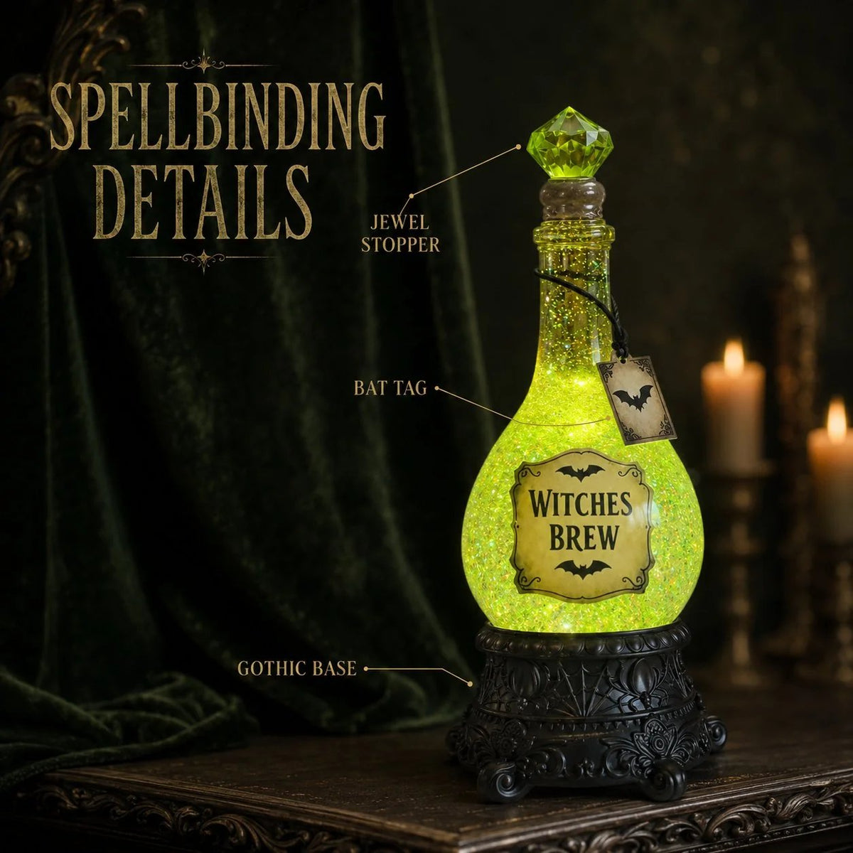 Lighted Witches Brew Poison Bottle Glitter Globe