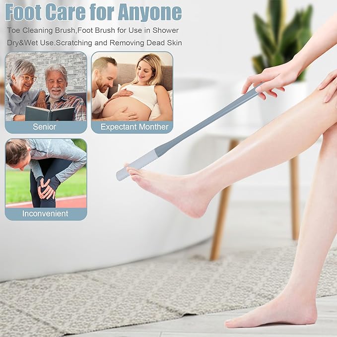(2PCS/ SET) Long Handled Silicone Toe Crevice Cleaning Brush & Exfoliating Brush