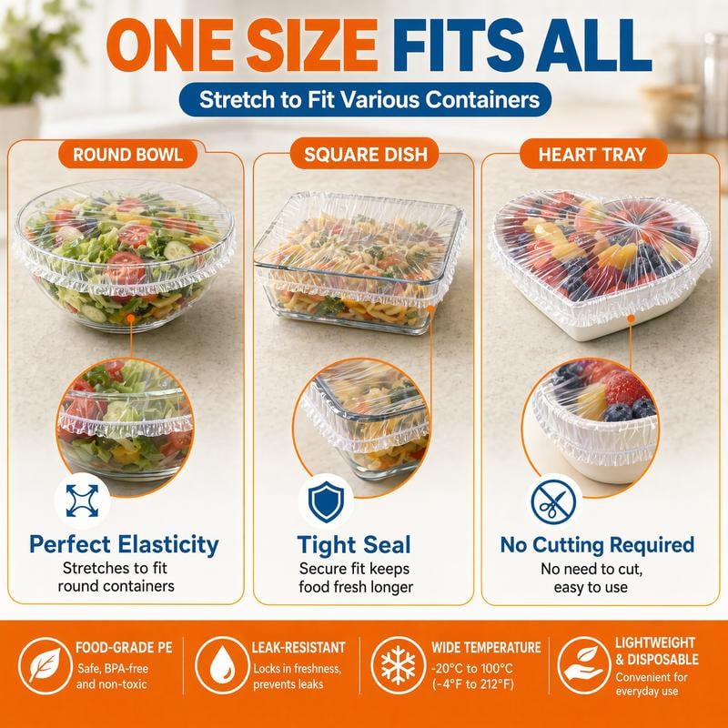 100Pcs Medium Reusable Elastic Plastic Bowl Covers - Kitchen Bread Proofing