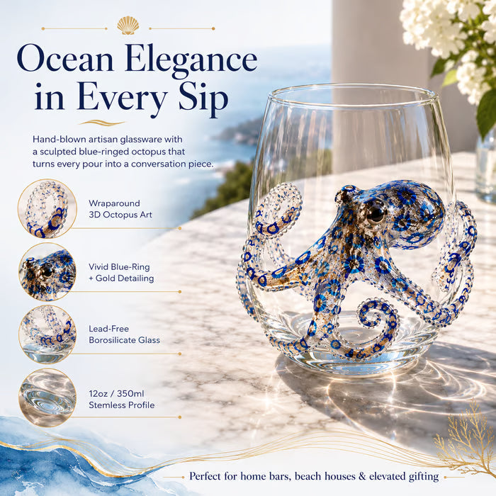 Blue Ringed Octopus Handcrafted Glassware