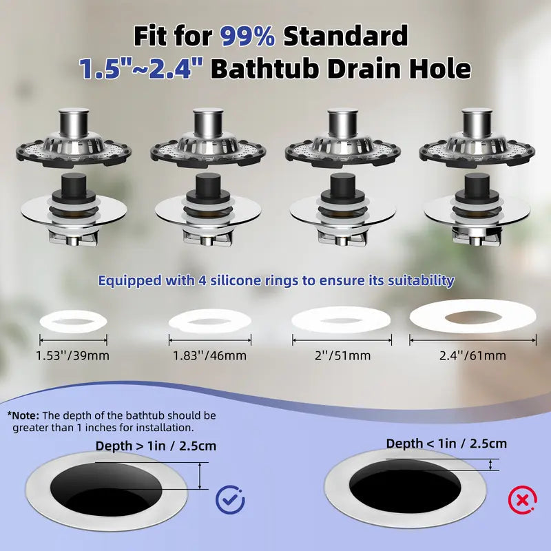 3-in-1 Pop-Up Sink Stopper Hair Catcher, Drain Protector & Water Stopper | Universal Chrome Fit
