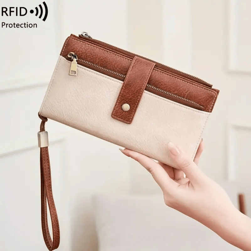 Women's long wallet, stylish clutch, elegant solid color RFID blocking leather wallet!