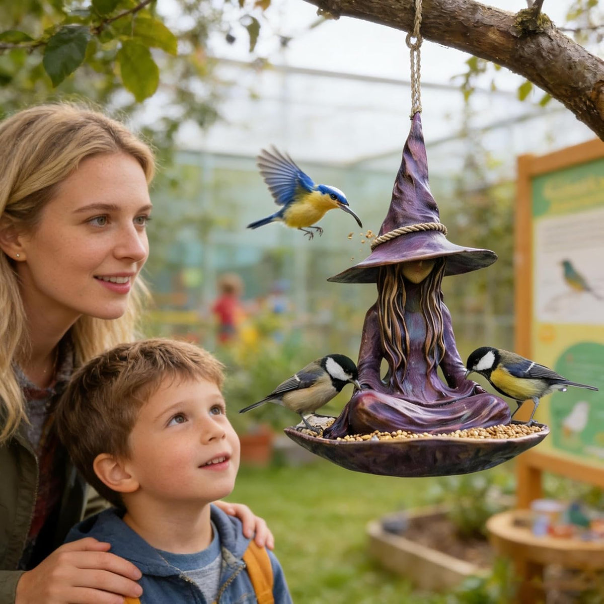 Meditating Witch Garden Bird Feeder