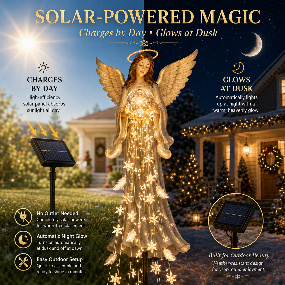 Solar Angel Blessing Fountain Cascading Christmas Garden Light