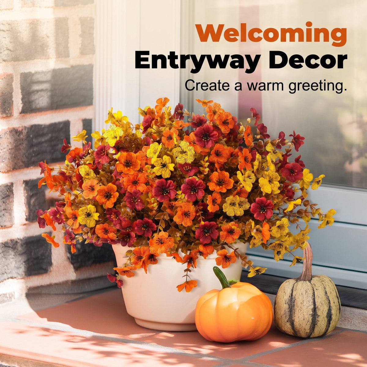 Artificial Autumn Violet Flower Bouquet Weatherproof Faux Fall Floral Stems for Porch & Home