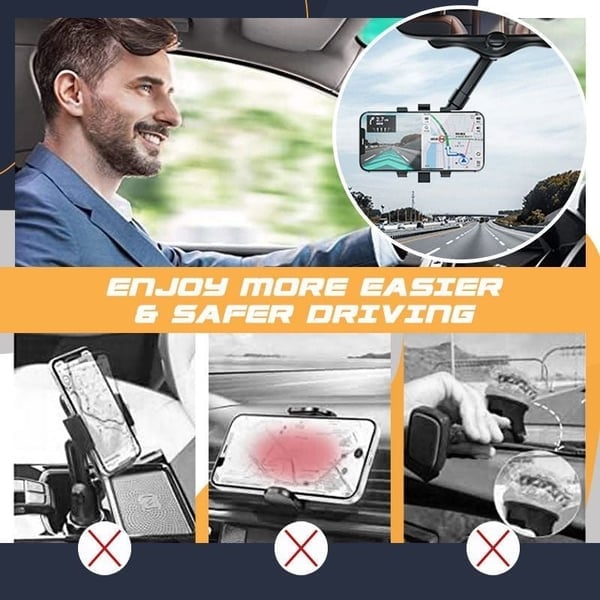 360 Rotatable and Retractable-Car Rearview Mirror Phone Holder